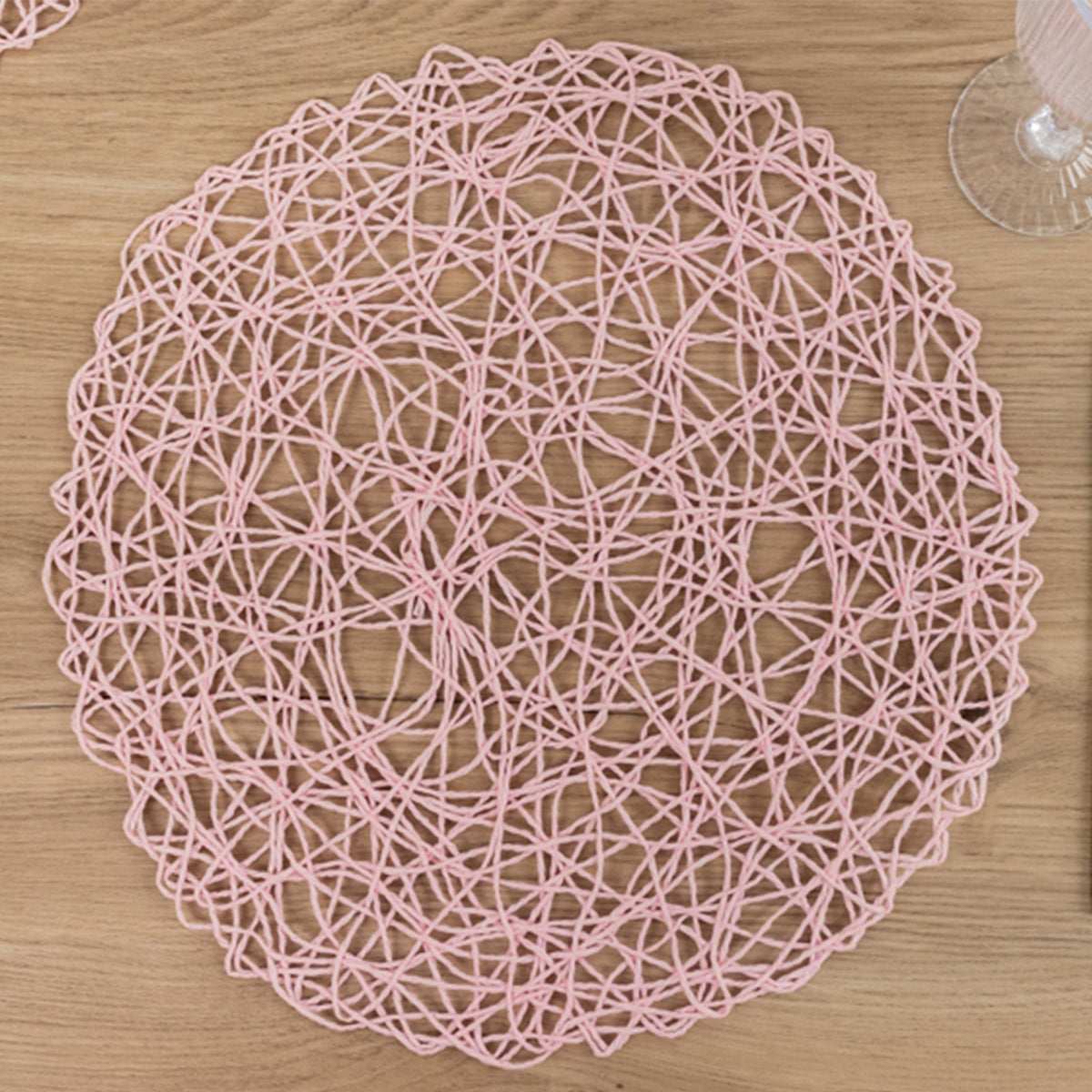 6-Pack Table Placemats Woven Fiber Design Blush Round - Disposable Mats for Dining and Events 15"